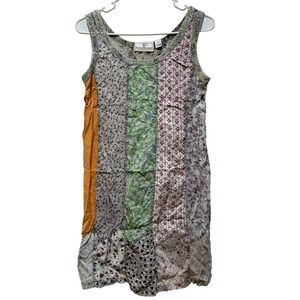 Sacred Threads Patchwork Floral Print Tank Tunic Mini Dress Women Medium M Artsy
